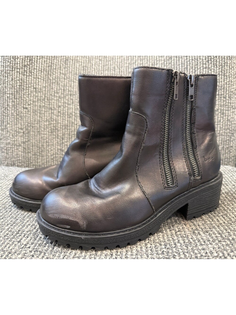 b.o.c. Born Concept Women's Size 7M Black Double-Zipper Ankle Boots Lug Sole